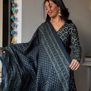 Stylish Cotton Printed Blue Color Gown