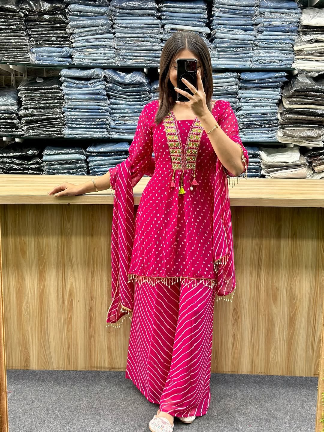 Handwork Bandhani Sharara suit